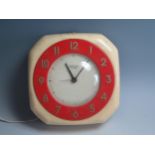 SMITHS Sectric Cream and Red Plastic Wall Mounted Clock, 19cm sq.