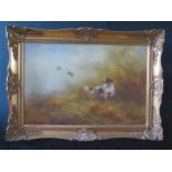 C20th Oil on Canvas of a Hunting scene depicting a spaniel chasing out fowl, 75 x 50cm (excl.