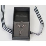 Beaverbrooks 9ct White Gold, Sapphire and Diamond Necklace and Earring Set, 17mm drop, boxed, 3.8g