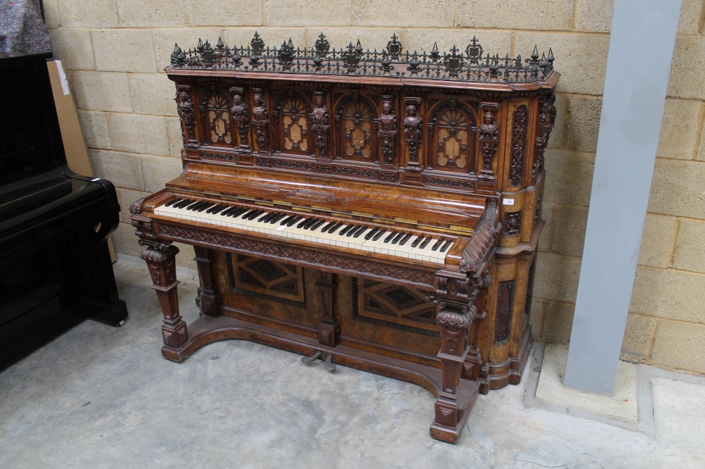Erard (c1850) An Elizabethan New Patent Grand Oblique upright Pianoforte in a Gothic style carved