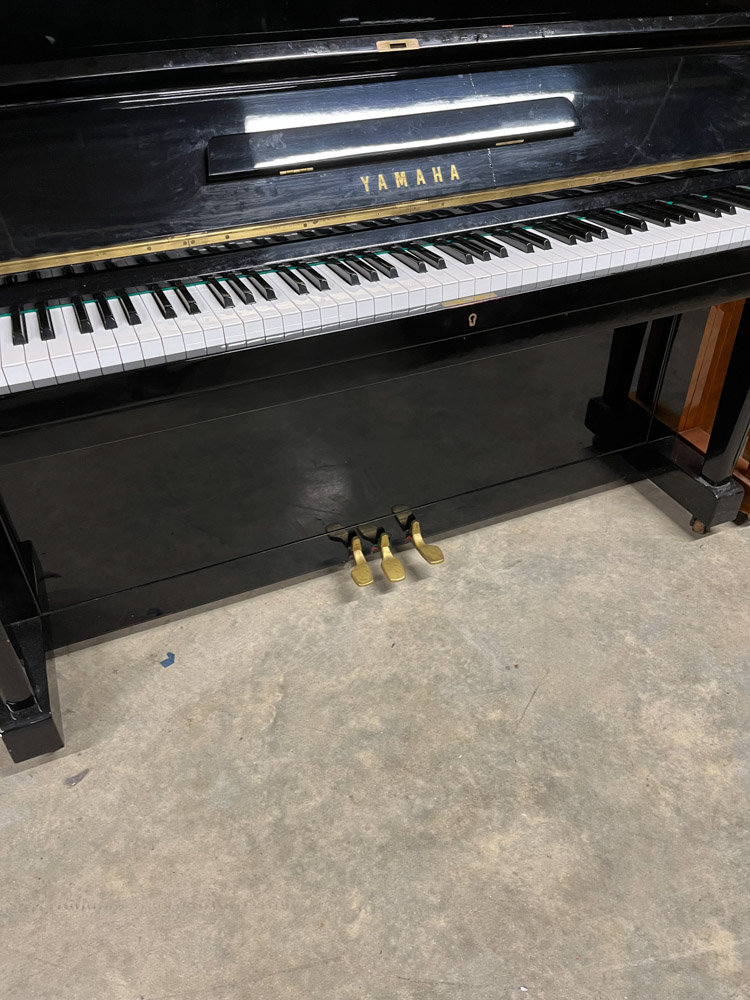 Yamaha (c1961) A Model U1E upright piano in a traditional bright ebonised case; together with an - Image 3 of 5