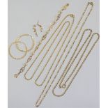 A quantity of 9 carat gold and yellow metal items comprised of three chains,