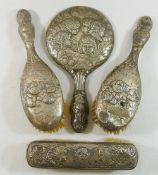 Thirteen silver backed brushes and hand mirrors,