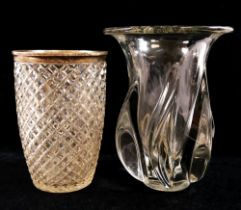 An Edwardian hobnail cut glass vase, with silver rim, Birmingham 1905, 15.