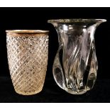 An Edwardian hobnail cut glass vase, with silver rim, Birmingham 1905, 15.