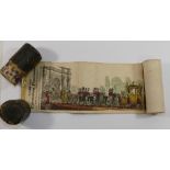 A Victorian printed and hand coloured linen backed paper scroll depicting the coronation on 28th