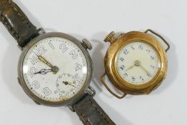 A ladies early 20th century Continental yellow metal cased wrist watch, stamped '14K',