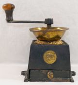 An Archibald Kenrick and Sons Ltd cast iron and brass coffee grinder and a 1970's wooden cased