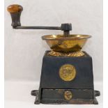 An Archibald Kenrick and Sons Ltd cast iron and brass coffee grinder and a 1970's wooden cased