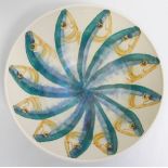A pottery bowl decorated with trout, by Steve Duffy, signed to base, 19.