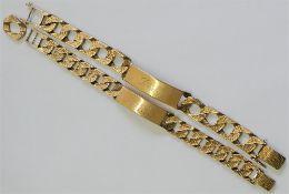 Two 9 carat gold identity bracelets engraved 'Linda' and 'Brian', the links with bark finish,