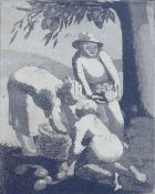 Cliff Tyrell (1906-1992), banana cart and fruit picking, two etchings circa 1930's,