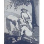 Cliff Tyrell (1906-1992), banana cart and fruit picking, two etchings circa 1930's,