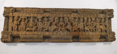 A South Indian carved wooden door lintel panel,