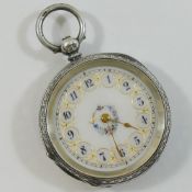 A Victorian silver cased key wind open faced ladies pocket watch, London 1885,