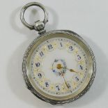 A Victorian silver cased key wind open faced ladies pocket watch, London 1885,