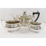 A collection of silver plate comprised of a three piece teaset, a conserve jar,