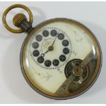 A Hebdomas Patent '8 Days' open faced keyless Swiss pocket watch, in gun metal case,