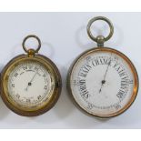 A circular pocket aneroid barometer, in gold plated case, 4.
