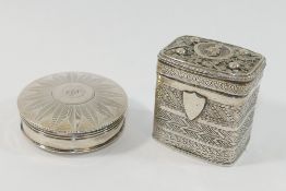 A 19th century Dutch silver marriage box, of rectangular form, with bands of engraved decoration,