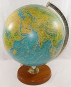 A 1970's Danish 'Scan-Globe A/S' terrestrial globe with wooden base,