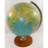 A 1970's Danish 'Scan-Globe A/S' terrestrial globe with wooden base,