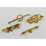 A small 9 carat gold seed pearl set bird bar brooch, Chester 1914, 3.