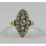 A Victorian diamond marquise cluster ring, the centre old cut stone approximately 0.