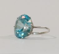 An early 20th century large single stone blue zircon ring,