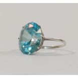 An early 20th century large single stone blue zircon ring,