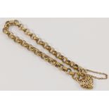 A yellow metal belcher link bracelet, alternate links with engraved decoration,