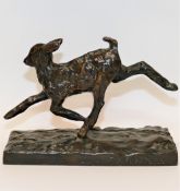 Ary Jean Leon Bitter (1883-1973), a gamboling lamb, bronze, on rectangular plinth, signed, 12.