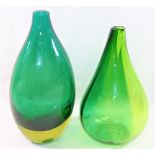 A Swedish Lindshammer glass vase by Gunner Ander, the green and yellow glass vase signed to base,