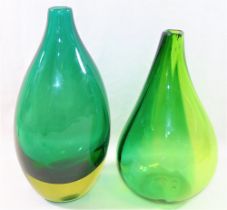 A Swedish Lindshammer glass vase by Gunner Ander, the green and yellow glass vase signed to base,