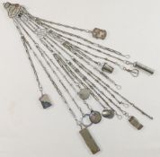 A Victorian 16 strand steel chatelaine,