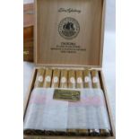 A box of 25 John Aylesbury Santo Domingo Churchill cigars, all individually cellophane wrapped,
