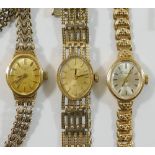 Three 9 carat gold cased ladies wrist watches, comprised of a Rotary and two H Samuel examples,