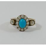 A Victorian turquoise and diamond oval cluster ring,