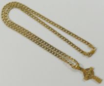 A 9 carat gold Celtic cross pendant and a filed curb link chain, 46cm long,