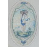 Two Georgian oval paintings on silk, one entitled 'Cupids Offer', the other of Carpo,