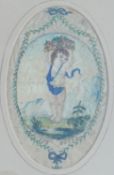 Two Georgian oval paintings on silk, one entitled 'Cupids Offer', the other of Carpo,