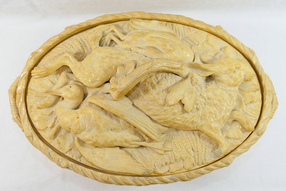 A 19th century Minton caneware tureen modelled in the form of a two-handed oval basket containing - Image 2 of 4