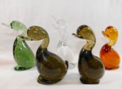 Four Whitefriars controlled bubble glass Dilly ducks, the tallest 14.