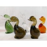 Four Whitefriars controlled bubble glass Dilly ducks, the tallest 14.