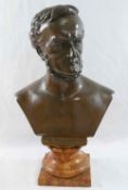 A bust of Richard Wagner, bronze, with bare chest on turned marble socle, unsigned,