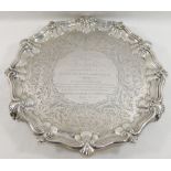 A Victorian circular silver tray, Birmingham 1857,