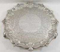 A Victorian circular silver tray, Birmingham 1857,