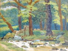 Harry Bernard (1862-1933), woodland stream, watercolour, signed lower left, 26.