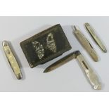 Miscellaneous items comprised of a Victorian silver and mother of pearl folding fruit knife,