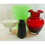 A Victorian hand blown uranium jade glass vase, 22.